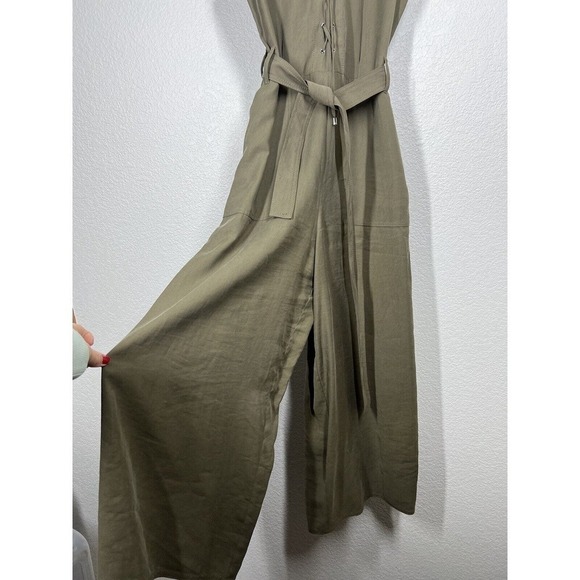 Karen Millen Utility Jumpsuit Size 4 Olive Green Lace Up Crop Wide Leg - Picture 3 of 8